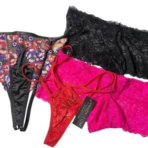 Yandy Floral and Lace 4 Item Panty Set - Black Red Pink Panties NEW XL